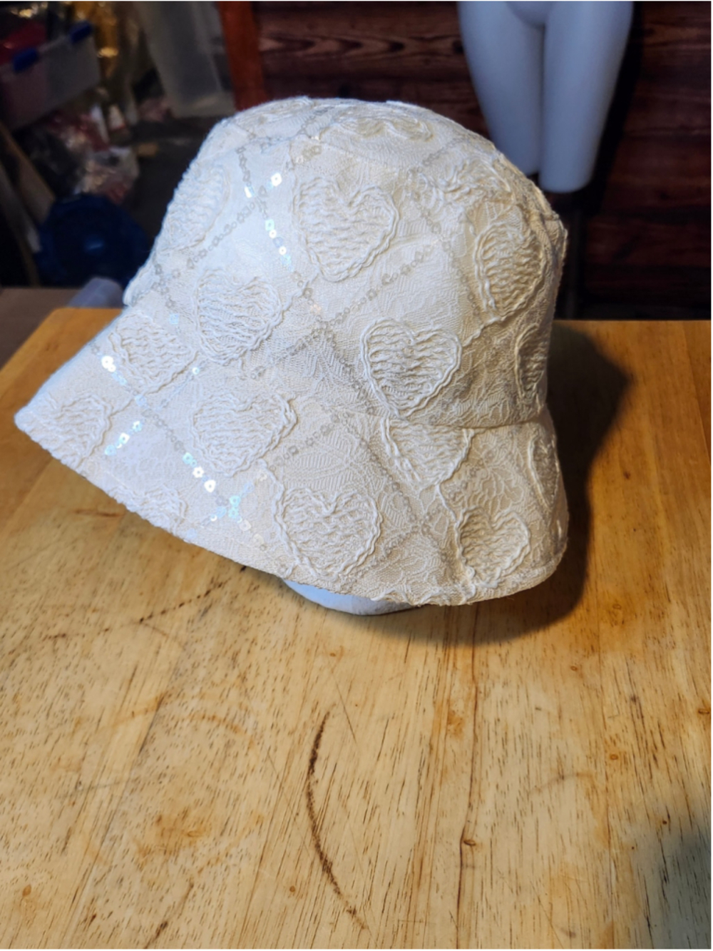 Women's Cider Bucket Hat One Size Beige Heart Pattern